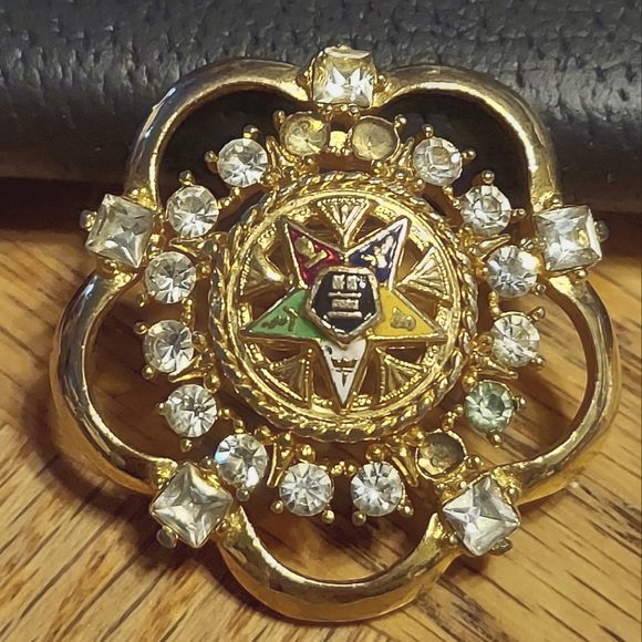 Masonic Eastern Star Rhinestone Brooch Pin VGUC - Picture 2 of 2